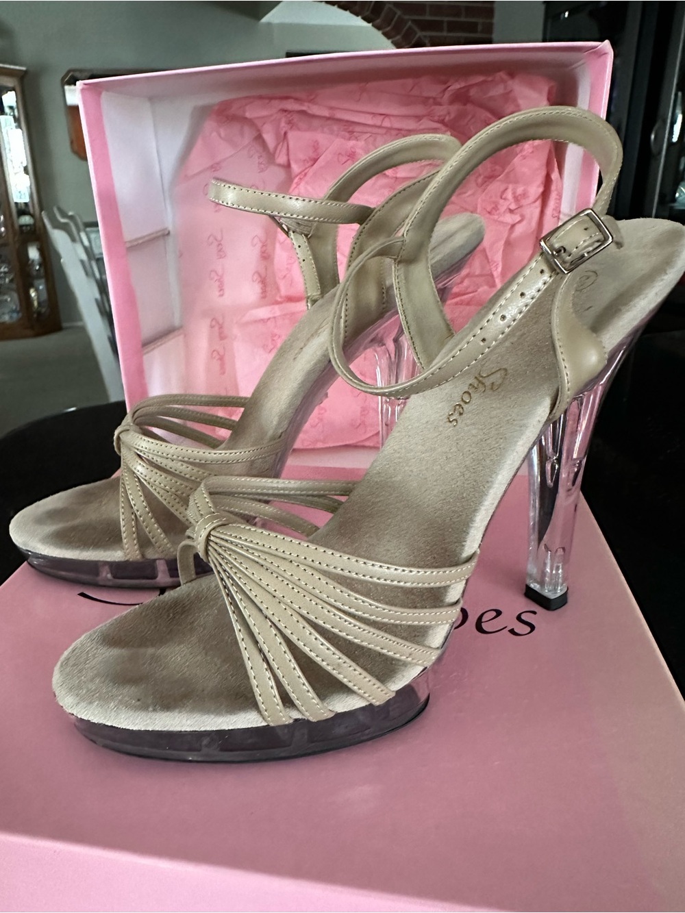 Women’s Nude Strappy Clear Heel Sandals